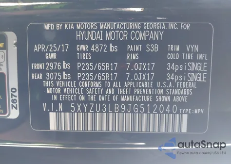 2018 Hyundai Santa Fe Sport 2.4L from USA, damaged, VIN 5XYZU3LB9JG512040